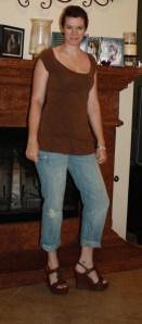 Eyelet couture top, ON boyfriend jeans, Xhilaration wedges